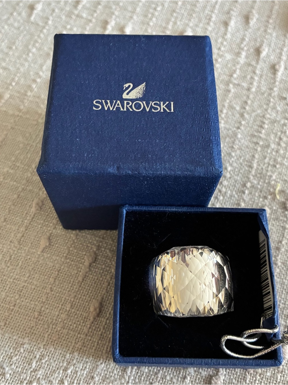 Swarovski "Nirvana" Silver Faceted Crystal-Effect Wide Ring - Size 60